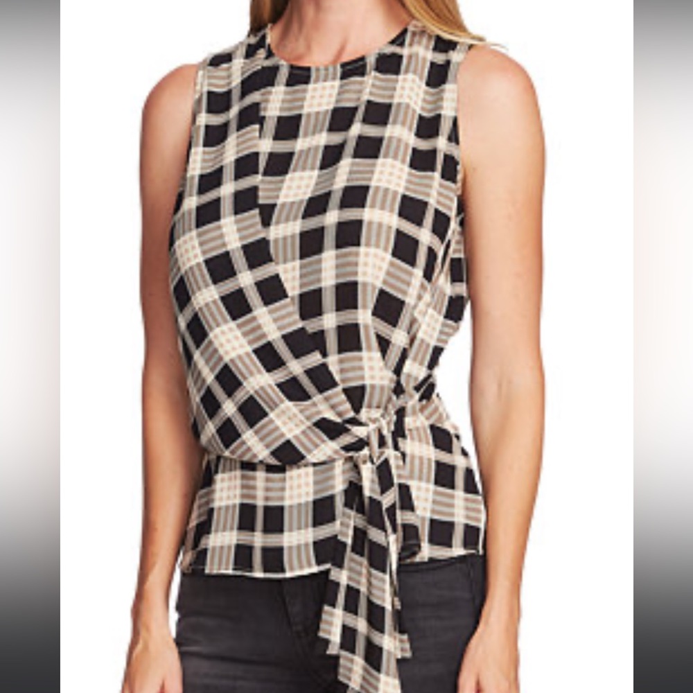 New Vince Camuto Womens Plaid Asymmetrical Tie Front Blouse size 1X